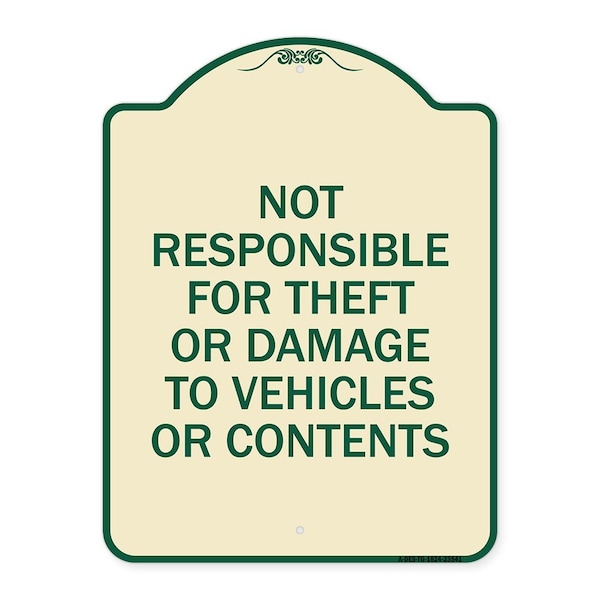 Signmission Not Responsible for Theft or Damage to Vehicles or Contents Heavy-Gauge Alum, 24" H, TG-1824-23541 A-DES-TG-1824-23541 - main